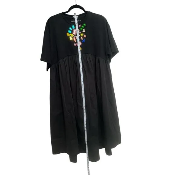 Cynthia Rowley Gem Stone T-shirt Dress In Black Size L