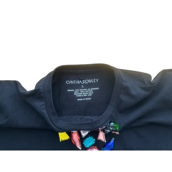 Cynthia Rowley Gem Stone T-shirt Dress In Black Size L