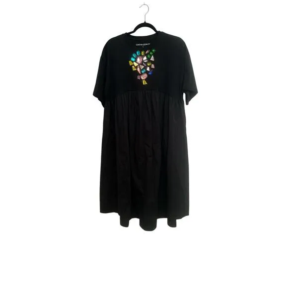 Cynthia Rowley Gem Stone T-shirt Dress In Black Size L