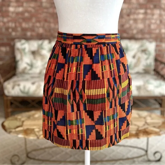 Cynthia Rowley Orange Multi Southwestern Aztec Circle Mini Skirt M