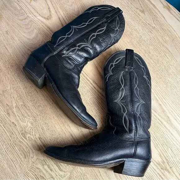 Dan Post Vintage Black Leather Cowboy Boots Western Two Tone Men’s Size 8.5D