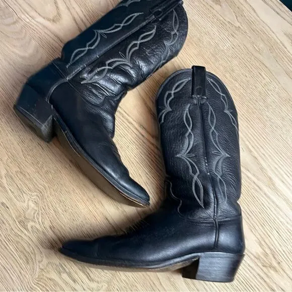 Dan Post Vintage Black Leather Cowboy Boots Western Two Tone Men’s Size 8.5D