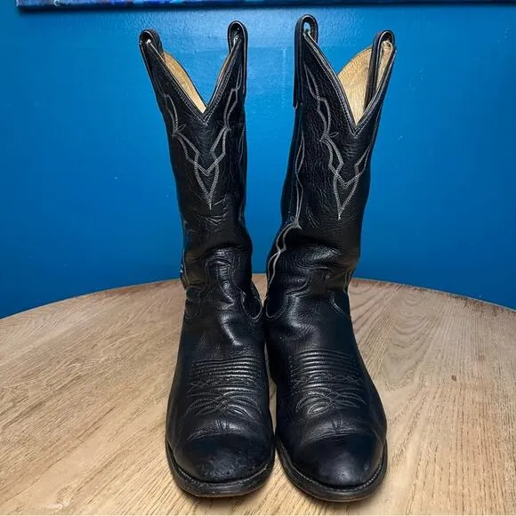 Dan Post Vintage Black Leather Cowboy Boots Western Two Tone Men’s Size 8.5D