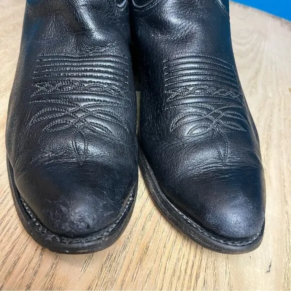 Dan Post Vintage Black Leather Cowboy Boots Western Two Tone Men’s Size 8.5D