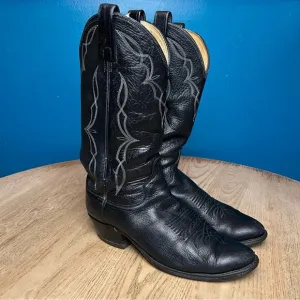Dan Post Vintage Black Leather Cowboy Boots Western Two Tone Men’s Size 8.5D