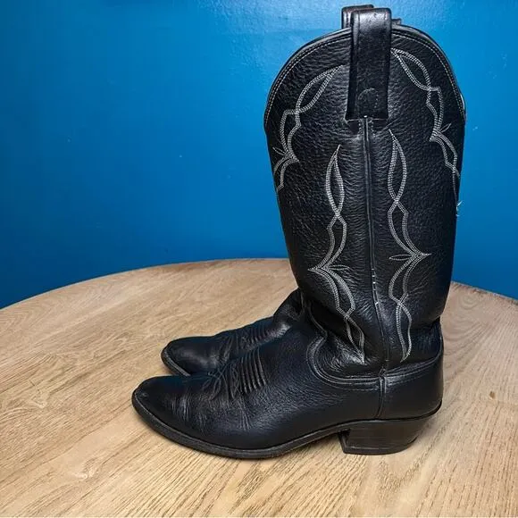 Dan Post Vintage Black Leather Cowboy Boots Western Two Tone Men’s Size 8.5D