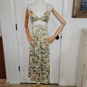 Danielle Bernstein Floral Print Lace Midi Dress Size 8 Romantic Vintage Inspired