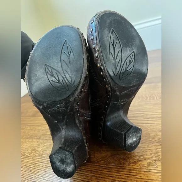 DANSKO Nat Lace Up Dark Brown Boots Studded Mid Victorian Granny Retro 40 flaw