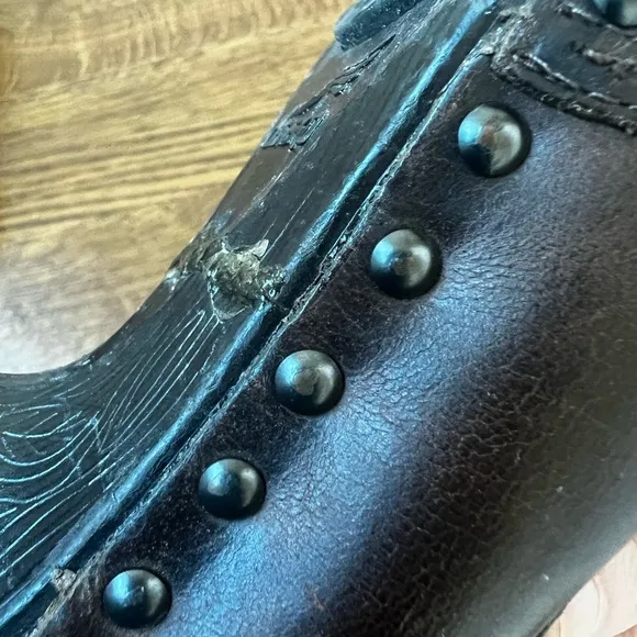 DANSKO Nat Lace Up Dark Brown Boots Studded Mid Victorian Granny Retro 40 flaw