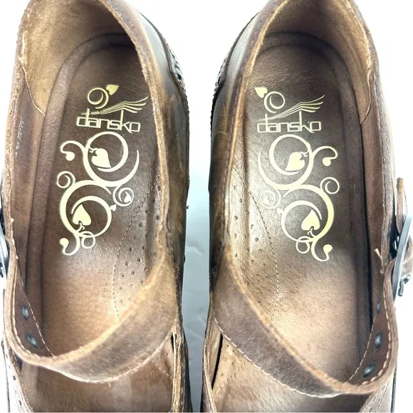 Dansko Nevin Mary Jane Shoes 41 Brown Leather Chunky Studded Clogs Womens