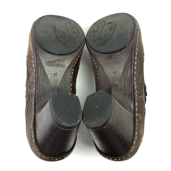 Dansko Nevin Mary Jane Shoes 41 Brown Leather Chunky Studded Clogs Womens