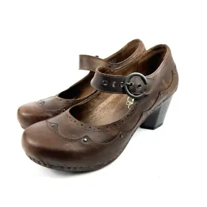 Dansko Nevin Mary Jane Shoes 41 Brown Leather Chunky Studded Clogs Womens