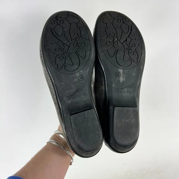 Dansko Nubuck Loafers Womens 7 Olive Gray Snakeskin Pattern Casual Slip-On Shoes