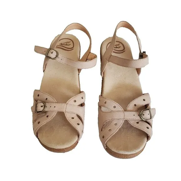 Dansko Sissy Strappy Leather Sandal Women 41 Cream Boho Hippie Minimalist Comfy