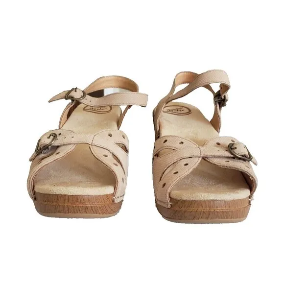 Dansko Sissy Strappy Leather Sandal Women 41 Cream Boho Hippie Minimalist Comfy
