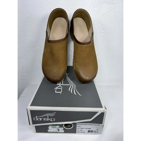 Dansko Women's Brenna Slip-On Clog - Tan Burnished Suede EU 40  US 9.5-10