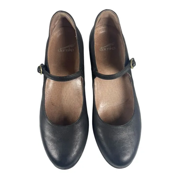 Dansko Women’s Loralie Black Leather Wedge Mary Jane Shoes