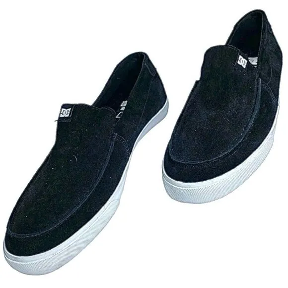 DC Shoes Skateboard Men’s Sneakers Slip On Flats Size 11 Medium Black Suede EUC