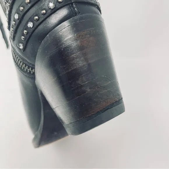 Denver Boots Lady Gabriel Boho Western Mexican Leather Black Boots, Size 7