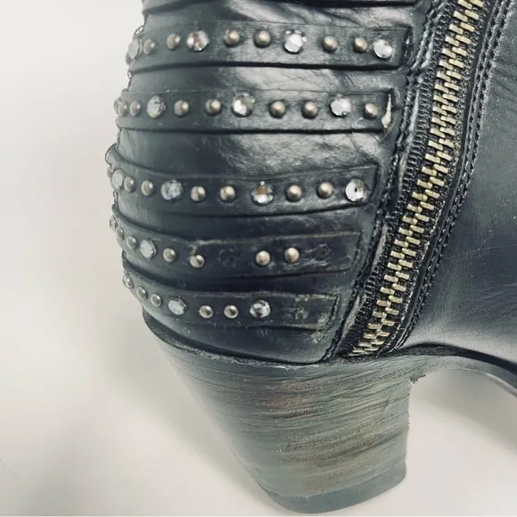Denver Boots Lady Gabriel Boho Western Mexican Leather Black Boots, Size 7