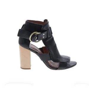 Derek Lam 10 Crosby Open Toe Black Leather Suede Chunky Heels Size 10