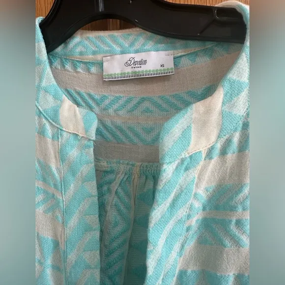 Devotion Twins Ella Embroidered Cotton Tunic Dress Neon Turquoise Blue White XS