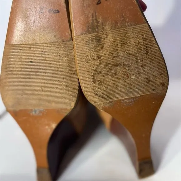 Diba USA Leather Wedge Booties Tan Stitch Detail Square Toe Sz 8M Made in Brazil