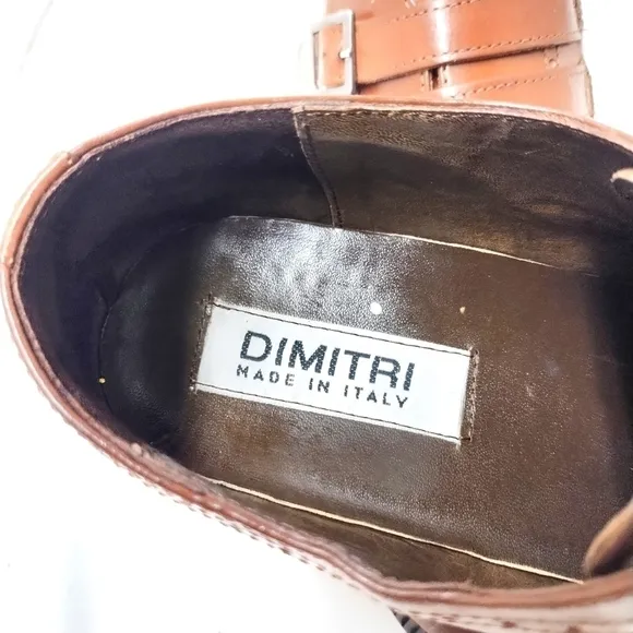 Dimitri men's dress shores double buckle leather brown made in Italy Size: 7 1/2