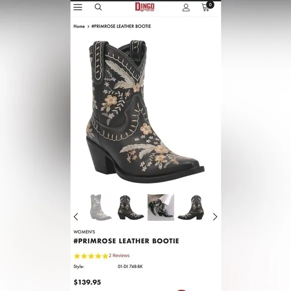 Dingo Boots NWT The Primrose in black with embroidered flowers Boho vibes size 8