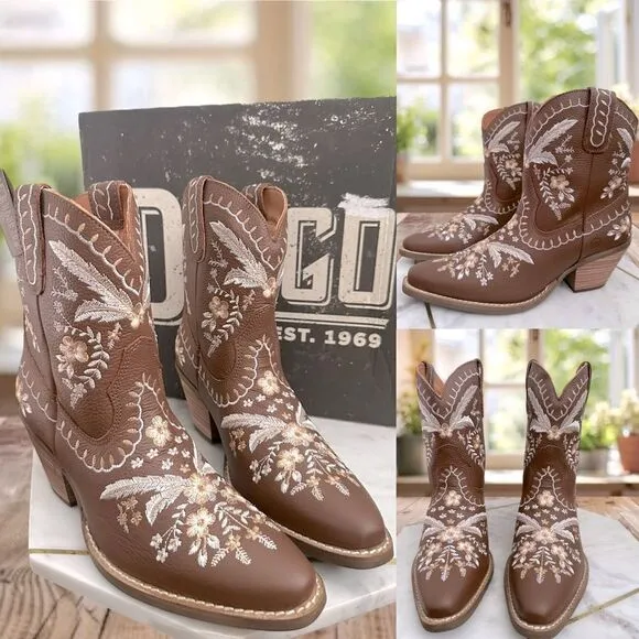 DINGO Leather Floral Embroidered Cowgirl boots Size 8