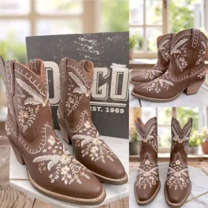DINGO Leather Floral Embroidered Cowgirl boots Size 8