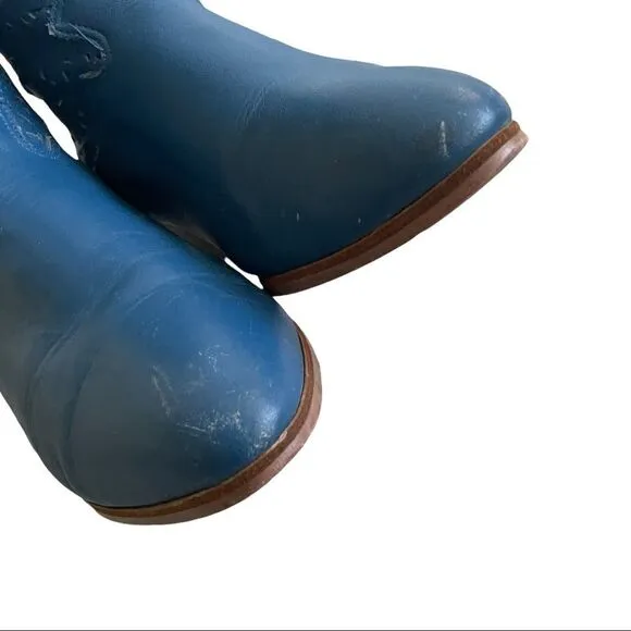 DINGO Vintage Blue Perforated Leather Almond Toe Cowboy Cowgirl Western Boots 9