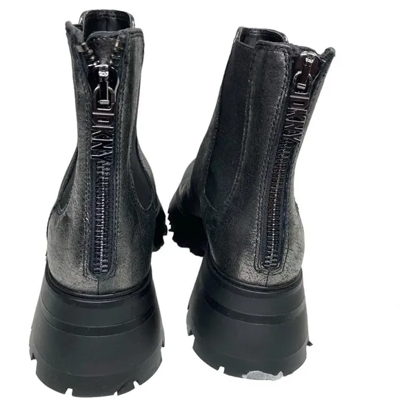 DKNY Women's Smooth Metallic Leather Combat Boot Sz: 8