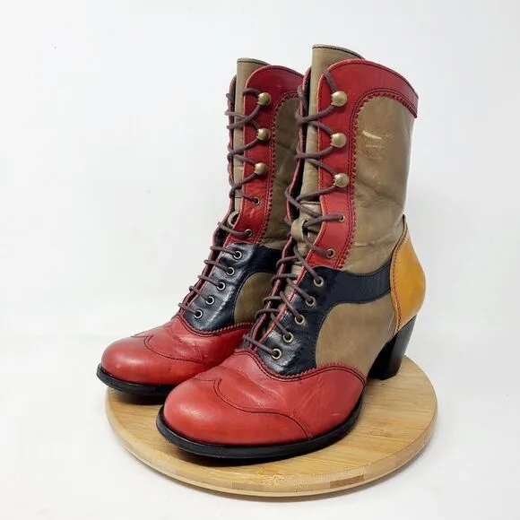 DKODE Boots Women 37 VYLMA Tall Leather Steampunk Lagenlook Boho Colorful Shoes