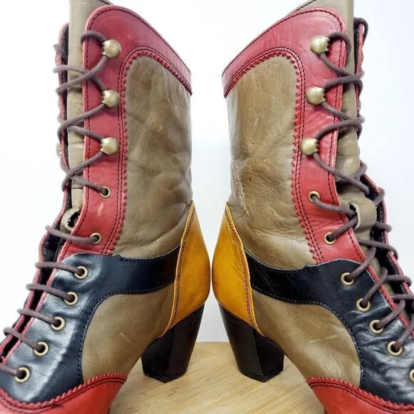 DKODE Boots Women 37 VYLMA Tall Leather Steampunk Lagenlook Boho Colorful Shoes