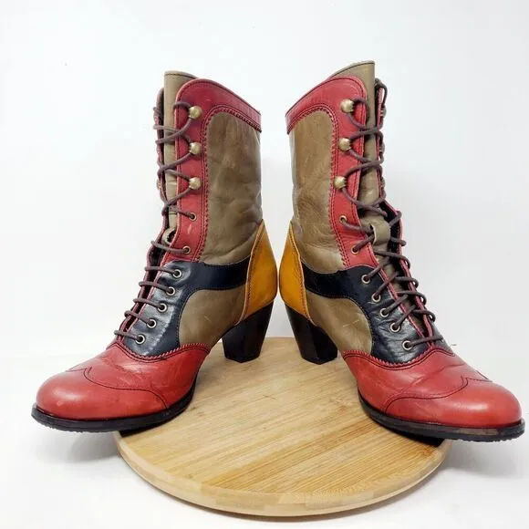 DKODE Boots Women 37 VYLMA Tall Leather Steampunk Lagenlook Boho Colorful Shoes