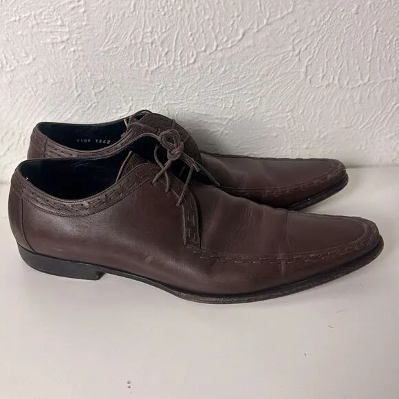 DOLCE &amp; GABBANA Dress Shoes Mens 9.5 Oxford Brown Leather Pointed Toe‎ Italy