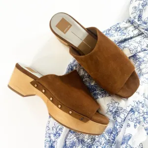 Dolce Vita Brown Suede Wooden 70s Boho Clog Mule Sandals Womens 9