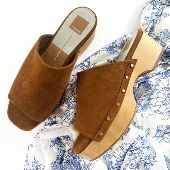 Dolce Vita Brown Suede Wooden 70s Boho Clog Mule Sandals Womens 9