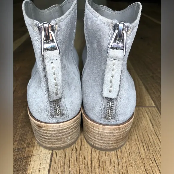 Dolce Vita Grey Cushioned Almond Toe Stacked Heel Zip Up Leather Boots Size 8