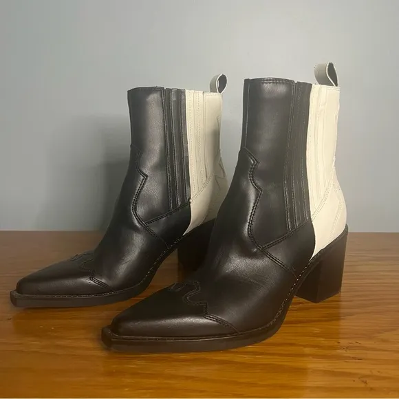 Dolce Vita Jaklin Boots 7.5M Black White Western Block Heel Booties boho