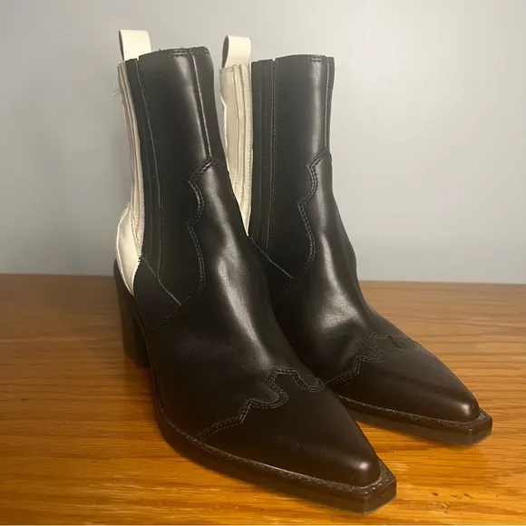 Dolce Vita Jaklin Boots 7.5M Black White Western Block Heel Booties boho
