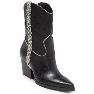 Dolce Vita Lori Boots Croc Embossed Cutout Braided Western Festival Boho Black 8