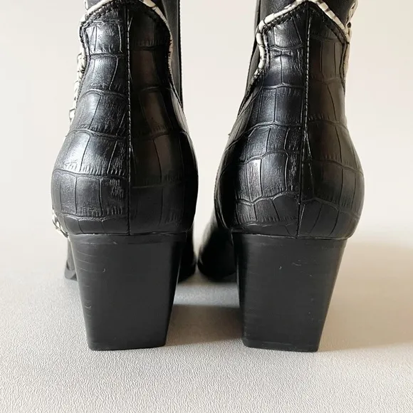 Dolce Vita Lori Boots Croc Embossed Cutout Braided Western Festival Boho Black 8
