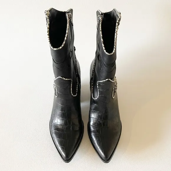 Dolce Vita Lori Boots Croc Embossed Cutout Braided Western Festival Boho Black 8