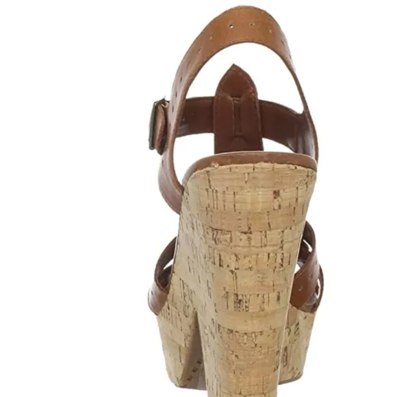 Dolce Vita Revolve leather cork platform heels sandals cognac 7.5