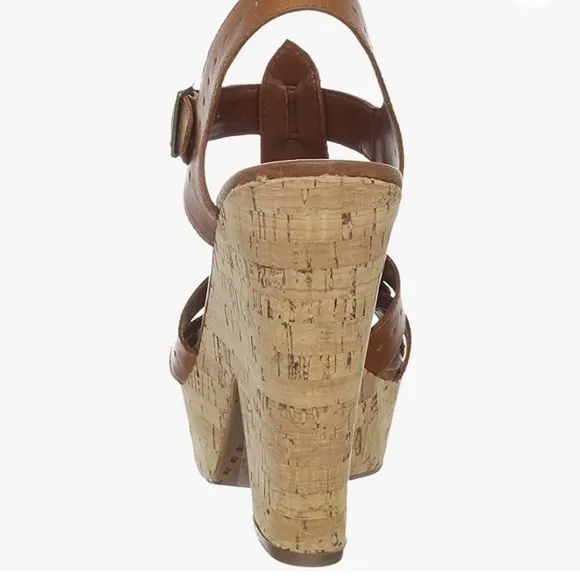 Dolce Vita Revolve leather cork platform heels sandals cognac 7.5