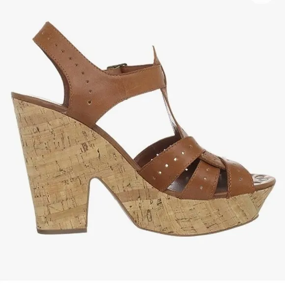 Dolce Vita Revolve leather cork platform heels sandals cognac 7.5