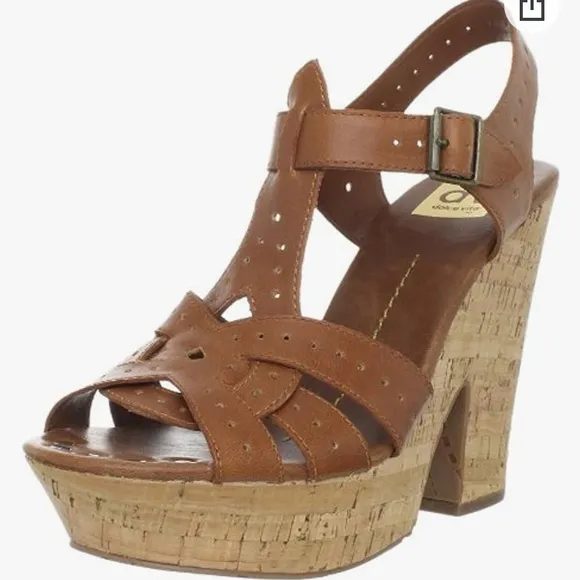 Dolce Vita Revolve leather cork platform heels sandals cognac 7.5