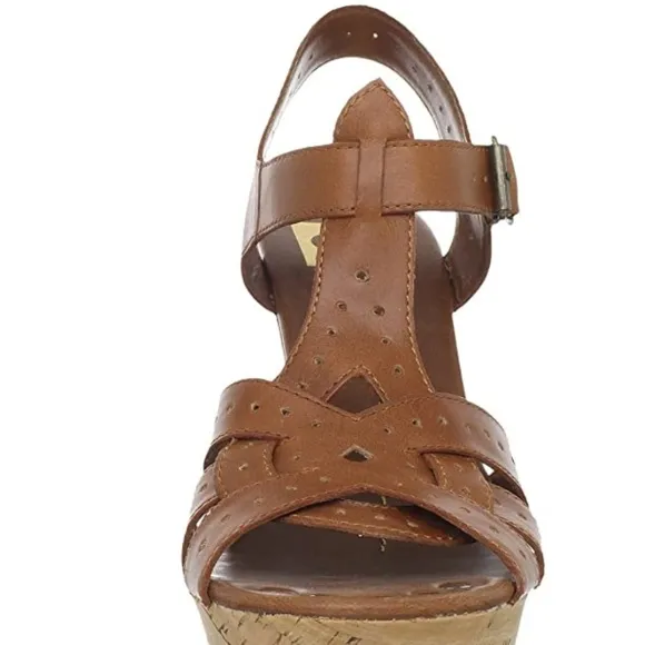 Dolce Vita Revolve leather cork platform heels sandals cognac 7.5